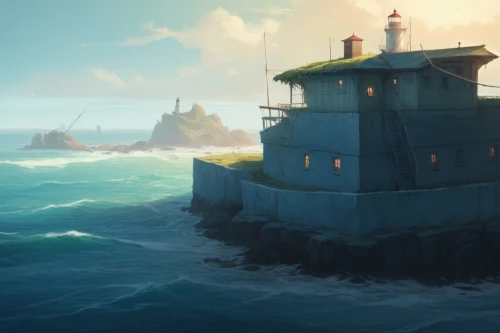 lighthouse,seafort,house of the sea,lighthouses,petit minou lighthouse,light house,electric lighthouse,islet,seahaven,lifeguard tower,phare,outpost,whydah,cliffside,red lighthouse,open sea,seafarers,shipwrights,seadrift,the sea,Conceptual Art,Fantasy,Fantasy 03
