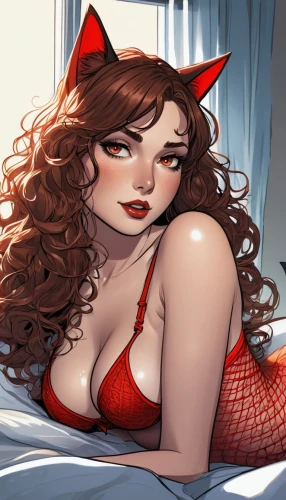 scarlet witch,valentine pin up,fujiko,madelyne,valentine day's pin up,selina,vixen,aradia,red cat,hellcat,bedevil,devil,redbelly,real roxanne,roxanne,carmelina,carmelita,pussycat,kat,carmela,Illustration,American Style,American Style 13