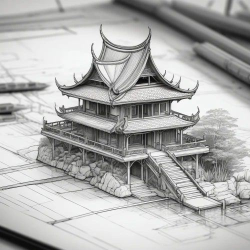 asian architecture,wireframe graphics,sketchup,wireframe,sketching,penciling,roofs,roof landscape,rooflines,unbuilt,architecture,qingcheng,ancient buildings,designing,architect,oriente,ketches,teahouses,wooden roof,sketch pad,Photography,Black and white photography,Black and White Photography 02