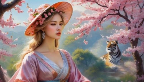 oriental painting,japanese sakura background,the cherry blossoms,spring background,almond blossoms,fantasy picture,hanami,springtime background,plum blossoms,apricot blossom,almond tree,hanfu,cherry trees,cherry blossoms,fairy tale character,cherry tree,plum blossom,autumn cherry blossoms,oriental princess,spring blossom,Conceptual Art,Daily,Daily 32