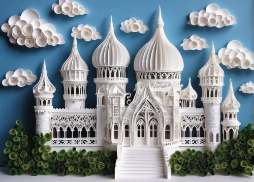 paper art,whipped cream castle,3d fantasy,fairy tale castle,cloudmont,tirith,fairytale castle,fantasy city,imaginationland,basil's cathedral,spires,from lego pieces,cloud mountain,castles,paper clouds,miniaturist,moomin world,gondolin,fairy tale,voxel,Unique,Paper Cuts,Paper Cuts 09