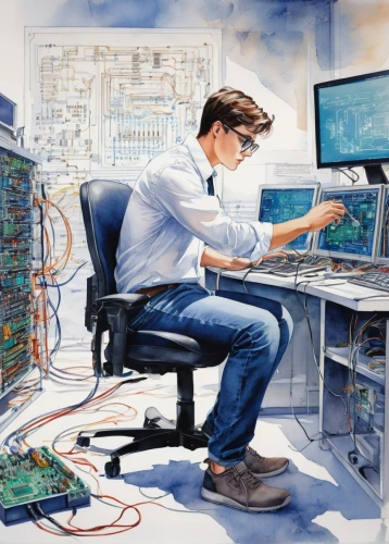 man with a computer,computer workstation,oscorp,working space,computerologist,thinkcentre,in a working environment,electrical engineer,workspaces,computer graphic,ltx,engineer,workstations,cable innovator,seamico,motherboards,autodesk,pacitti,ansel,modern office,Illustration,Paper based,Paper Based 25