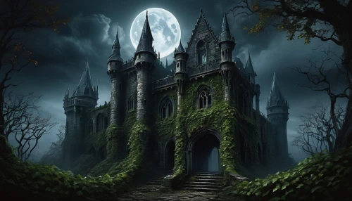 haunted castle,ghost castle,haunted cathedral,witch's house,castle of the corvin,witch house,gothic style,the haunted house,ravenloft,haunted house,fairy tale castle,gothic,fairytale castle,halloween background,dark gothic mood,fantasy picture,morgul,hauntings,shadowgate,covens,Conceptual Art,Daily,Daily 02