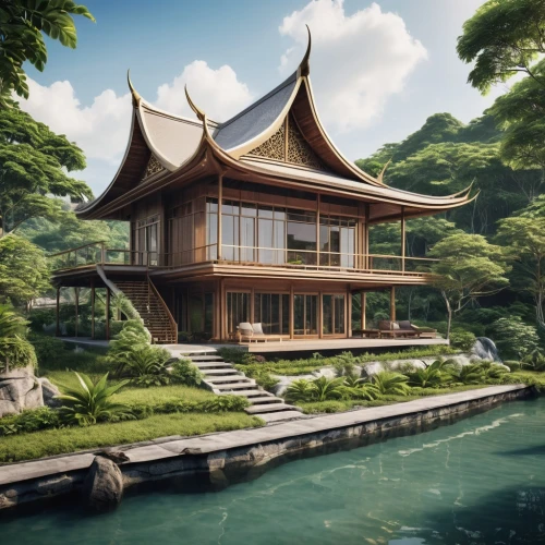 asian architecture,house by the water,golden pavilion,house with lake,the golden pavilion,teahouse,wooden house,oriental,floating huts,beautiful home,houseboat,dreamhouse,shaoming,kunplome,houseboats,japanese background,luxury property,pool house,teahouses,water palace,Photography,General,Realistic