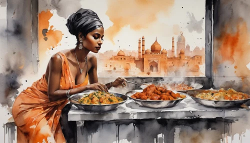 tandoor,indian spices,tandoori,indian food,calcutta,spice market,spice souk,langar,curries,oil painting on canvas,indian art,cuisines,indienne,mediterranean cuisine,padsha,watercolor paris,east indian,spices,african woman,tagine,Illustration,Realistic Fantasy,Realistic Fantasy 21