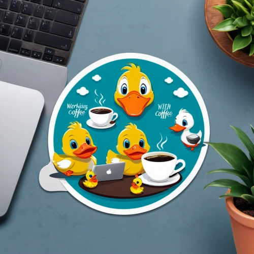 rubber ducks,clipart sticker,teal digital background,duck meet,office icons,duckies,quackwatch,flat design,stickers,coffee icons,wild ducks,ducky,fry ducks,rubber duck,bath ducks,3d mockup,water birds,patos,quacks,ducklings,Unique,Design,Sticker