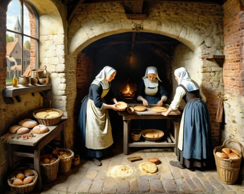 breadmaking,basketmakers,girl with bread-and-butter,the annunciation,hildebrandt,boulangerie,restorers,bakery,annunciation,protestants,pilgrims,sellers,emmaus,craftspeople,girl in the kitchen,woman holding pie,basketmaker,cookery,carthusians,nuns,Art,Classical Oil Painting,Classical Oil Painting 41