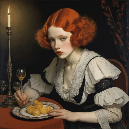 woman eating apple,woman holding pie,bellini,dossi,girl with cereal bowl,girl with bread-and-butter,mulready,chastain,woman with ice-cream,woman drinking coffee,yasumasa,khnopff,victorian lady,knippa,gillard,lenkiewicz,portrait of a girl,auguste,anchoress,portrait of a woman,Illustration,Realistic Fantasy,Realistic Fantasy 17