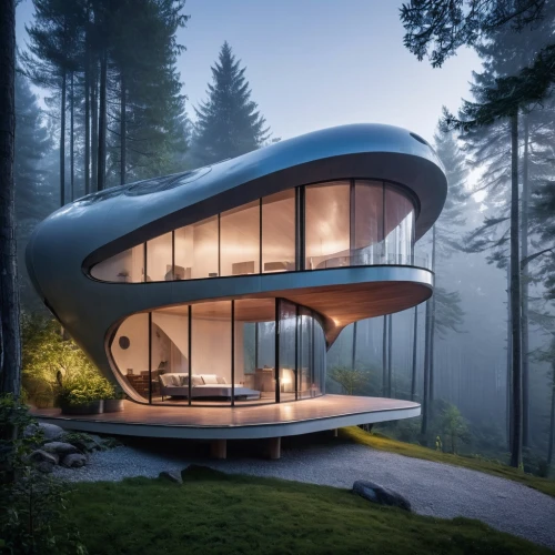 futuristic architecture,modern architecture,forest house,house in the forest,cubic house,dunes house,electrohome,modern house,dreamhouse,prefab,3d rendering,treehouses,timber house,house in the mountains,cube house,frame house,house in mountains,arhitecture,house shape,inverted cottage,Photography,General,Realistic