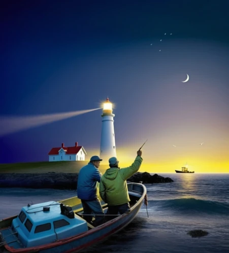 fishermen,night scene,lighthouses,fishermens,lighthouse,light house,fisherman,sea night,lightermen,electric lighthouse,lightkeepers,guiding light,night watch,fishing cutter,fisherfolk,lightships,world digital painting,fantasy picture,night image,seafaring,Conceptual Art,Fantasy,Fantasy 04