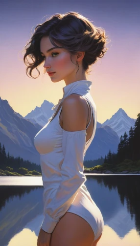world digital painting,girl on the river,landscape background,donsky,vettriano,vidya,fantasy art,kirienko,fantasy picture,blanca,female beauty,liliana,morning illusion,nipping,young woman,digital painting,croft,background images,jasinski,romantic portrait,Illustration,Black and White,Black and White 26