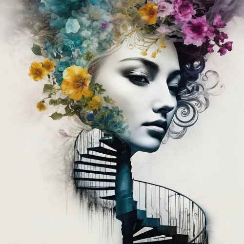 rankin,spiral art,boho art style,boho art,jover,imaginacion,image manipulation,rone,photomontages,flower illustrative,girl on the stairs,spiral background,viveros,bohemian art,woman thinking,spiral staircase,equilibria,grafite,fractals art,dream art,Photography,Artistic Photography,Artistic Photography 06