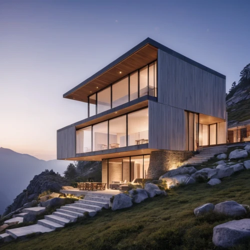 house in mountains,house in the mountains,snohetta,dunes house,cubic house,mountain hut,modern house,modern architecture,swiss house,timber house,cliffside,alpine style,mountain huts,chalet,glickenhaus,cantilevers,mountain stone edge,the cabin in the mountains,house by the water,cantilevered,Photography,General,Realistic