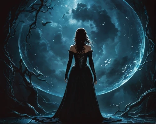 fantasy picture,selene,moonsorrow,magick,queen of the night,blue enchantress,sorceress,blue moon,margaery,the enchantress,hecate,isoline,malefic,gothic woman,mirror of souls,dark art,melancholia,sorceresses,mystical portrait of a girl,fantasy art,Conceptual Art,Fantasy,Fantasy 34