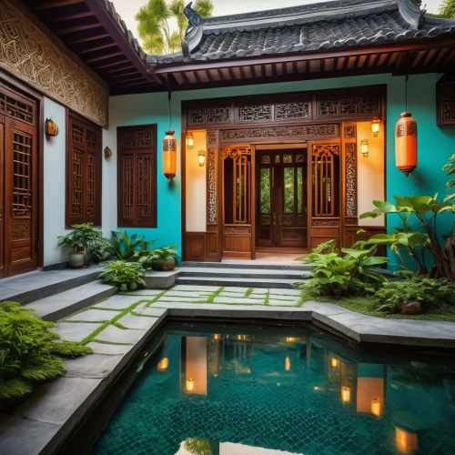 asian architecture,peranakan,teal blue asia,javanese traditional house,suzhou,courtyard,peranakans,oriental,courtyards,amanresorts,hoian,bali,tropical greens,baoli,hoi an,vietnam,longshan,inside courtyard,baan,hainan,Art,Artistic Painting,Artistic Painting 20