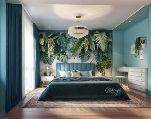 gournay,bedroom,tropical house,fromental,bedchamber,bedrooms,wallcovering,daybed,blue room,wallcoverings,decoratifs,chambre,interior design,guest room,decortication,headboards,great room,guestroom,interior decoration,daybeds,Photography,General,Realistic