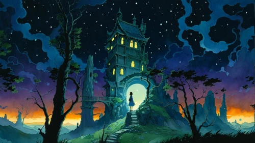 witch's house,house silhouette,haunted castle,ghost castle,haunted cathedral,halloween background,haunted forest,the haunted house,fairy chimney,castlevania,clocktower,fairy tale castle,knight's castle,halloween wallpaper,house in the forest,ruins,haunted house,witch house,castle,studio ghibli,Illustration,Realistic Fantasy,Realistic Fantasy 04