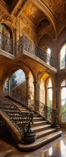 staircase,staircases,outside staircase,winding staircase,cochere,banisters,stairs,stairway,highclere castle,stair,peles castle,upstairs,villa balbianello,chhatris,stairways,circular staircase,stairwells,mansion,stairwell,wooden stairs,Art,Classical Oil Painting,Classical Oil Painting 32