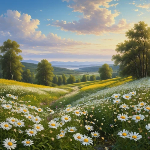 meadow landscape,flower field,flower meadow,blooming field,summer meadow,field of flowers,flowering meadow,landscape background,meadow in pastel,daisies,blanket of flowers,spring meadow,australian daisies,meadow flowers,flowers field,nature background,springtime background,meadow,spring background,dandelion meadow,Photography,General,Realistic