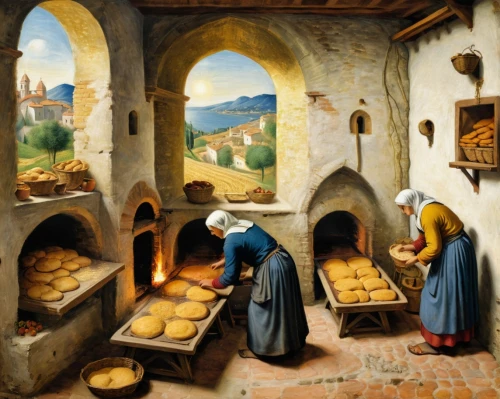 breadmaking,gleaners,sellers,the production of the beer,emmaus,brueghel,cheesemakers,pinturicchio,breadline,hildebrandt,soup kitchen,basketmakers,restorers,bakery,boulangerie,church painting,dossi,the annunciation,agricultural scene,zurbriggen,Art,Classical Oil Painting,Classical Oil Painting 30