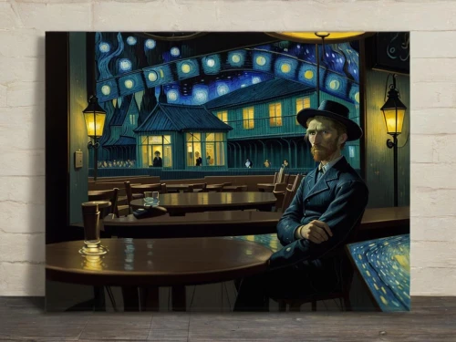 woman at cafe,glass painting,paris cafe,night scene,art deco frame,the coffee shop,photo painting,tresorerie,lamplighters,art deco background,art painting,nighthawks,speakeasy,oil painting on canvas,tampopo,clue,woman with ice-cream,coffee shop,lamplighter,art nouveau frame