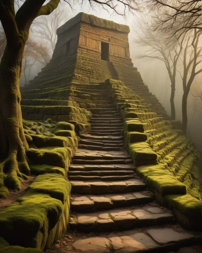winding steps,yavin,stone stairway,wudang,stairway to heaven,ancient city,the mystical path,stairs to heaven,ancient ruins,step pyramid,ancient house,stone stairs,ziggurats,tikal,stairways,stone pagoda,ancients,ziggurat,ancient buildings,asian architecture,Art,Artistic Painting,Artistic Painting 27