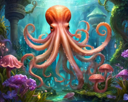 octopus,pink octopus,octopi,tentacular,tentacled,cephalopod,fun octopus,octo,under sea,cthulhu,kraken,octopussy,medusae,tentacles,octopus tentacles,lovecraftian,cnidaria,squid game card,pulpo,cephalopods