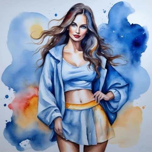 watercolor blue,blue painting,watercolor painting,watercolour paint,watercolor,azzurro,aquarelle,yefimova,azzurra,watercolor pencils,water colors,margairaz,water color,watercolors,kirienko,ivanovic,watercolor background,watercolor pin up,art painting,watercolorist,Illustration,Paper based,Paper Based 24