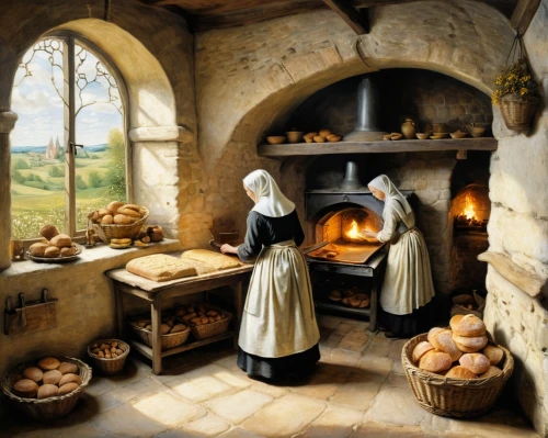 breadmaking,bakery,stone oven,girl in the kitchen,girl with bread-and-butter,ovens,boulangerie,baking bread,cucina,the kitchen,kitchen interior,cookery,kitchen,cannon oven,victorian kitchen,pizza oven,pilgrims,pantry,basketmakers,bakeries,Illustration,Retro,Retro 25