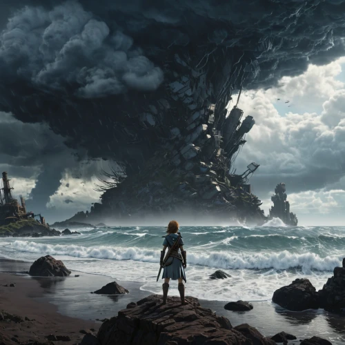 dragonstone,macroscale,nature's wrath,nausicaa,scylla,dark cloud,gravemind,tidal wave,primordia,god of the sea,fantasy picture,charybdis,prometheus,supercell,ragnarok,the endless sea,fathom,ventus,impending,sea storm,Conceptual Art,Fantasy,Fantasy 33