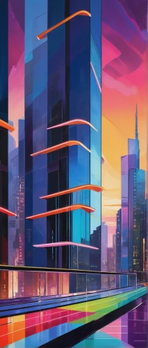 colorful city,cityscape,futuristic landscape,cybercity,city skyline,city scape,cityzen,cityscapes,fantasy city,futurist,city trans,skyline,dusk background,cybertown,evening city,colorful light,megapolis,world digital painting,skyscrapers,skylines,Illustration,Vector,Vector 07