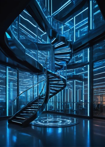 futuristic art museum,ufo interior,steel stairs,spaceship interior,staircases,stairwell,staircase,stairway,stairs,levator,tron,subway stairs,escaleras,elevators,dna helix,stair,helix,stairwells,winners stairs,spiral stairs,Illustration,Japanese style,Japanese Style 15
