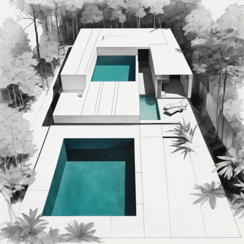 sketchup,landscape design sydney,garden design sydney,neutra,landscape designers sydney,pool house,swimming pool,outdoor pool,amanresorts,roof top pool,revit,3d rendering,dug-out pool,renderings,piscine,pools,eichler,infinity swimming pool,corbu,tropical house,Illustration,Black and White,Black and White 32