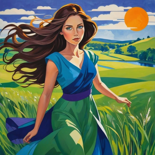 shepherdess,girl in a long dress,countrywoman,lughnasa,landscape background,golf course background,woman of straw,barley cultivation,iconographer,girl in the garden,farm background,little girl in wind,farm girl,shakuntala,pitchwoman,ricefields,hayhoe,meadow fescue,countrywomen,orangefield,Art,Artistic Painting,Artistic Painting 44