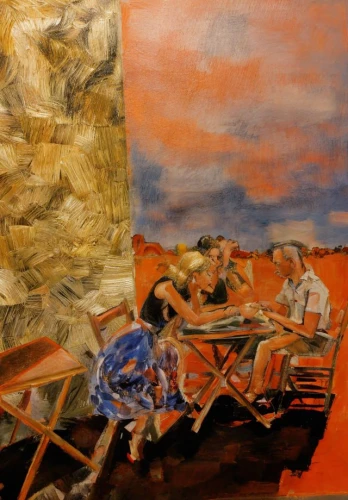 underpainting,riopelle,deckchairs,figgis,impasto,colescott,gouaches,painting work,esposizione,carousing,guttuso,holidaymakers,torn paper,tempera,staatsgalerie,dardenne,delaughter,drouot,ensor,overpainting
