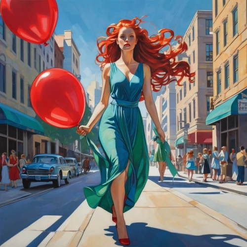 red balloons,red balloon,little girl with balloons,colorful balloons,balloons,blue balloons,balloon,balloons flying,woman walking,corner balloons,blue heart balloons,heart balloons,girl walking away,valentine balloons,jasinski,ballon,ballons,balloonist,balloon with string,green balloons,Art,Artistic Painting,Artistic Painting 44