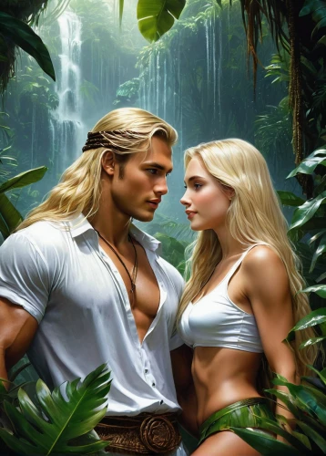 adam and eve,tarzan,cairenes,garden of eden,coconut perfume,iolaus,amazonians,romantic scene,fantasy picture,salick,basch,rugal,tropico,glorfindel,loincloths,romancing,orishas,amazonian oils,loincloth,kamandi,Conceptual Art,Fantasy,Fantasy 12