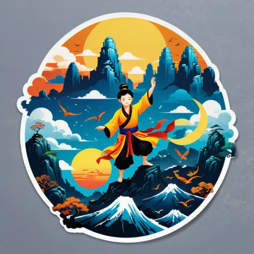 mulan,fairy tale icons,airbender,bhutan,orange robes,autumn icon,mountain spirit,kongfu,dalixia,growth icon,milarepa,the spirit of the mountains,azula,pema,monk,wudang,adventurer,witch's hat icon,arryn,fall icons,Unique,Design,Sticker