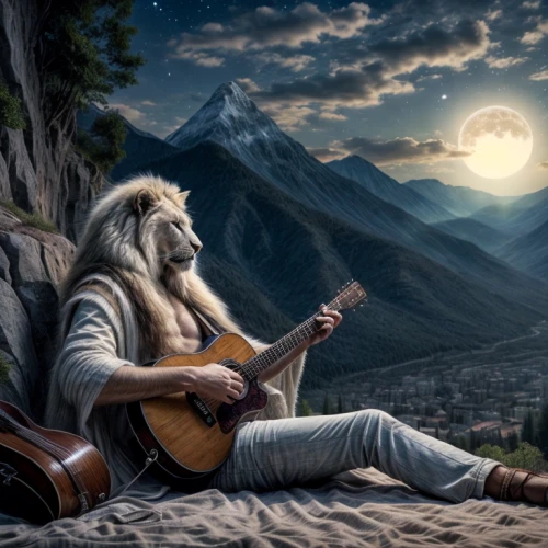 serenading,tuatha,serenade,fantasy picture,strumming,grisman,bardic,beorn,howling wolf,the spirit of the mountains,banjo player,classical guitar,shamanic,troubadour,aleu,moonsorrow,gondolin,ofarim,fantasy art,guitar player