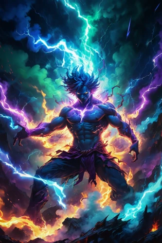 kamehameha,susanoo,goku,killua,saiyan,son goku,khaldei,boros,poseidon,akuma,monsoon banner,god of thunder,samuil,supercell,stormiest,tenkrat,nimbus,lightning storm,mahadeva,thunderous,Conceptual Art,Oil color,Oil Color 23