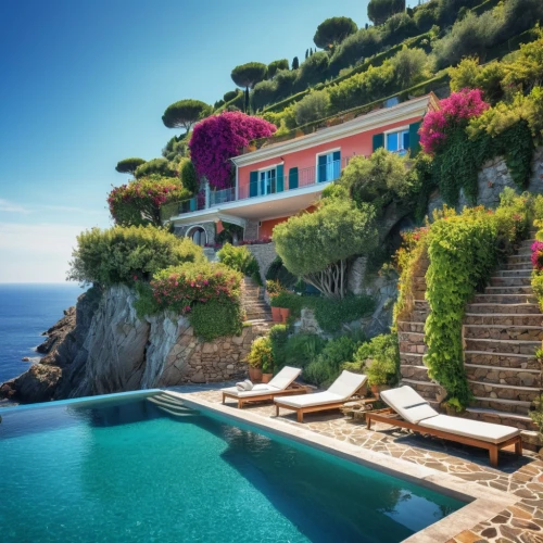 holiday villa,dreamhouse,luxury property,positano,portofino,beautiful home,house by the water,pool house,provencal,italie,capri,riviera,south france,mediterranean,luxury home,italy liguria,amalfi coast,cliffside,liguria,roof landscape,Photography,General,Realistic