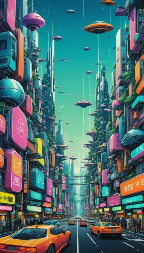 futuristic landscape,cybercity,cybertown,microdistrict,colorful city,futuristic,metropolis,fantasy city,cyberia,cyberworld,cyberscene,polara,cyberpunk,cityscape,dystopian,cityzen,scifi,futurist,dystopias,hypermodern,Illustration,Abstract Fantasy,Abstract Fantasy 03