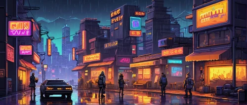 cyberpunk,cityscape,colorful city,cybertown,bladerunner,cybercity,shinjuku,shanghai,microdistrict,hanoi,tokyo city,urban,alley,sidestreet,cyberscene,evening city,shopping street,city corner,rainy,synth,Unique,Pixel,Pixel 05