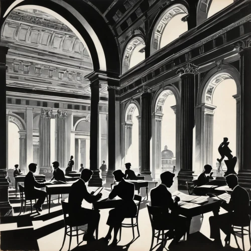 boston public library,nypl,universitaires,sorbonne,children studying,study room,reading room,graduate silhouettes,glyptothek,schoolrooms,bibliotheque,lecture hall,universitaire,unidroit,bibliotheca,bibliographical,lecture room,academie,mailrooms,cinquantenaire,Illustration,Black and White,Black and White 31