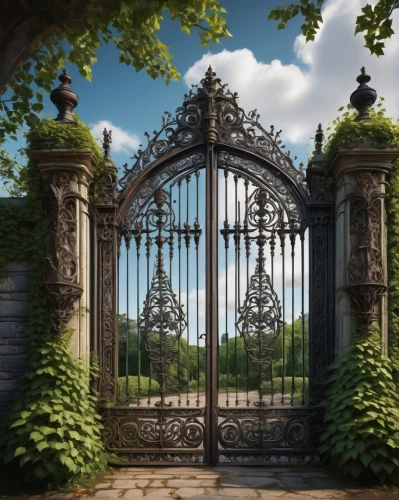 iron gate,gated,gates,stone gate,fence gate,farm gate,gate,wood gate,front gate,metal gate,gateway,garden door,briarcliff,country estate,heaven gate,entranceways,entrances,archways,highgrove,maplecroft,Illustration,Abstract Fantasy,Abstract Fantasy 07