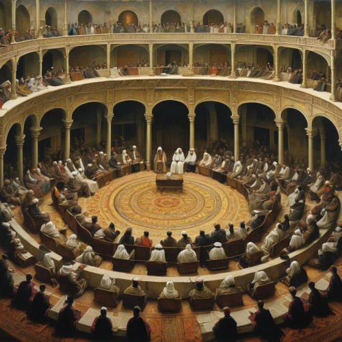 school of athens,hemicycle,circolo,schauspiel,palco,oval forum,colloquium,courtroom,accademia,mozarteum,theatre,tribunate,konzerthaus,musikverein,honorary court,the conference,synod,institutione,tribunician,teatro,Illustration,Realistic Fantasy,Realistic Fantasy 05