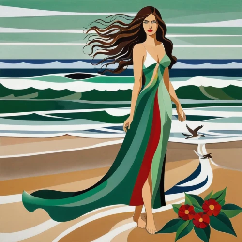 christmas on beach,beach background,art deco woman,beach towel,girl in a long dress,santa claus at beach,christmas woman,art deco background,amphitrite,christmas pin up girl,mermaid background,fashion vector,the sea maid,girl on the dune,holidaymaker,photo painting,the wind from the sea,winget,ariadne,beachgoer,Art,Artistic Painting,Artistic Painting 44