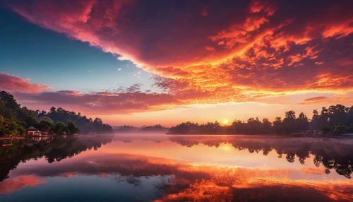 incredible sunset over the lake,beautiful lake,evening lake,heaven lake,volcanic lake,lake of fire,forest lake,red sky,splendid colors,atmosphere sunrise sunrise,beautiful landscape,landscapes beautiful,mountainlake,oregon,epic sky,daybreak,reflexed,landscape photography,bled,pink dawn,Photography,General,Realistic