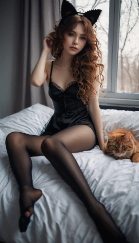 red tabby,hosiery,ginger cat,redhead doll,nylons,stockings,redstockings,kat,woman on bed,cattiness,feline look,cat ears,redheads,shapewear,ginger kitten,redhead,domestic cat,yelizaveta,wolford,red cat,Photography,Documentary Photography,Documentary Photography 23
