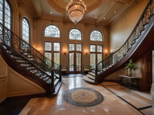 entryway,foyer,hallway,entrance hall,winding staircase,luxury home interior,brownstone,outside staircase,circular staircase,hardwood floors,staircase,entryways,hallway space,cochere,greystone,mansion,entranceway,foyers,luxury home,house entrance,Illustration,Realistic Fantasy,Realistic Fantasy 16